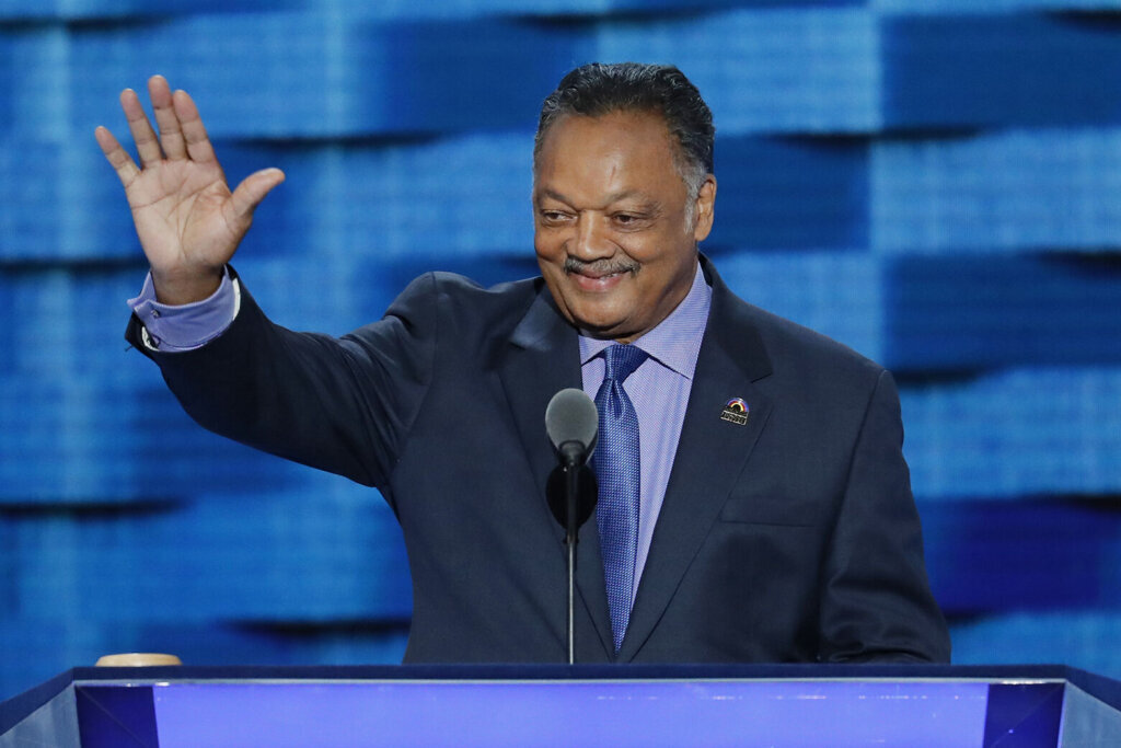 Rev. Jesse Jackson waves as he steps to the podium during the third day of the Democratic National Convention in Philadelphia, July 27, 2016. Jackson, a protege of the Rev. Martin Luther King Jr. and two-time presidential candidate who led the Civil Rights Movement for decades after the revered leader’s assassination, died Tuesday. He was 84. (AP Photo/J. Scott Applewhite)

&nbsp;