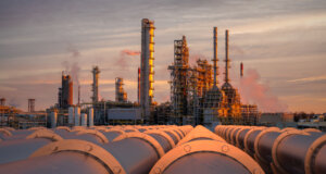 System of metal pipelines supplying gas to a modern factory