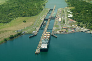 Container ship passing through the Panama Canal