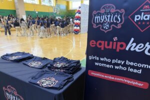 EquipHer sports bra giveaway at Hart Middle School