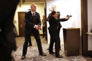Members of law enforcement respond during the White House correspondents' dinner