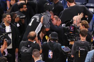 San Antonio Spurs forward Victor Wembanyama celebrates