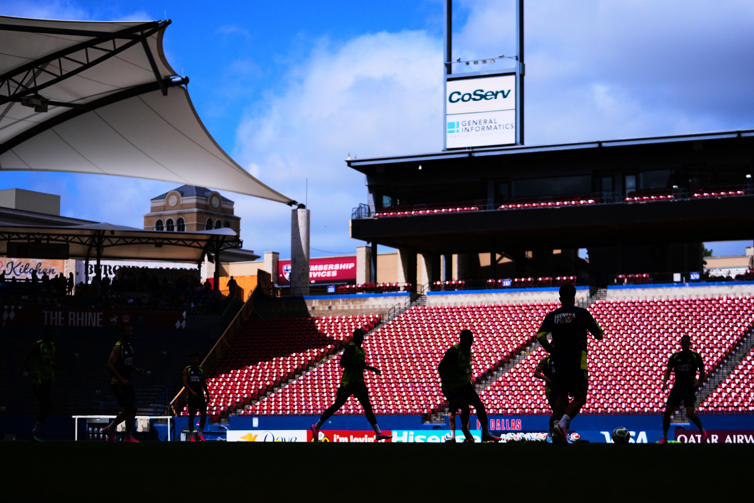 Members of the Sweden men's national soccer team work out at Toyota Stadium