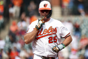 Baltimore Orioles' Pete Alonso celebrates after hitting a home run