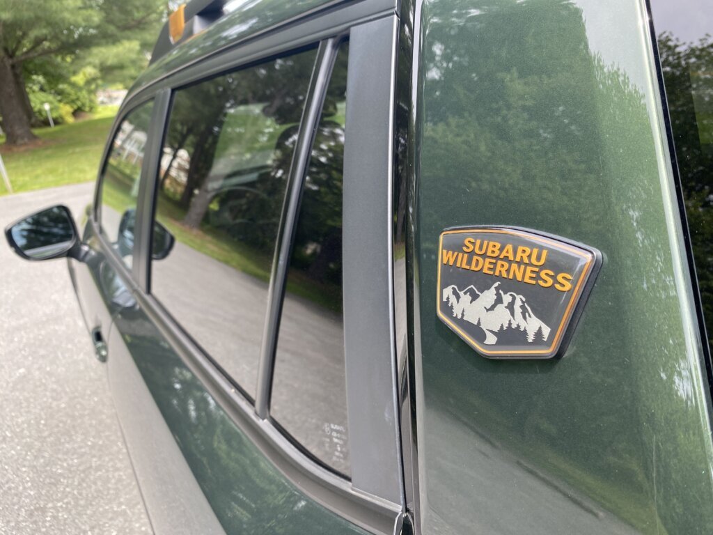 Prominent Subaru Wilderness badges can be found all over the place. (WTOP/John Aaron)