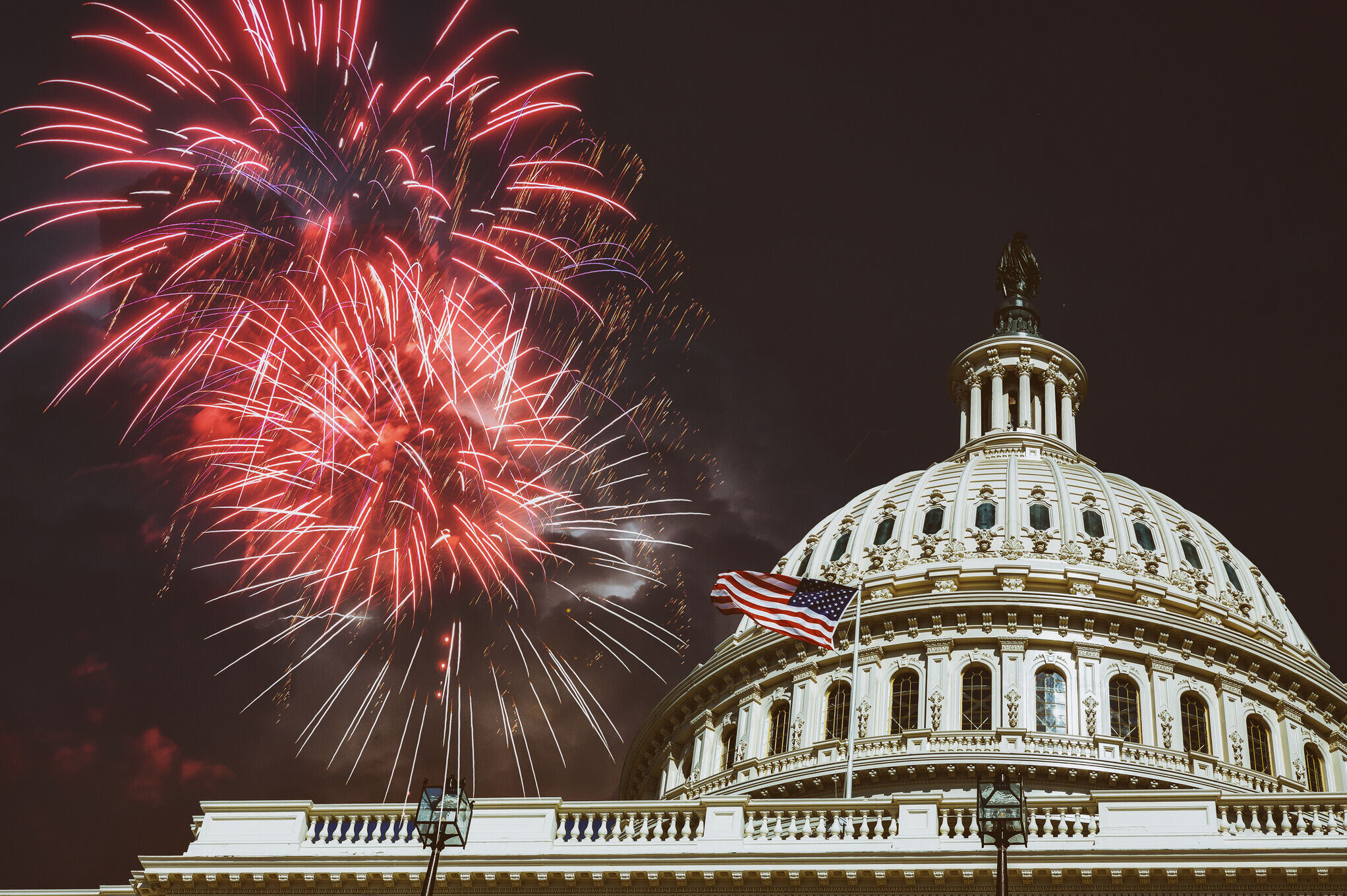 Fireworks next to the US Capitol