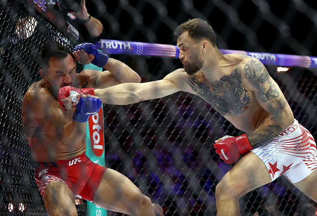 Mauricio Ruffy of Brazil lands a punch on Michael Chandler of the United States during UFC Freedom 250 at the White House on June 14, 2026 in Washington, D.C. (Photo by Chris Graythen/Getty Images)