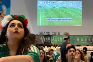 Soccer fans gather in La Cosecha in Union Market