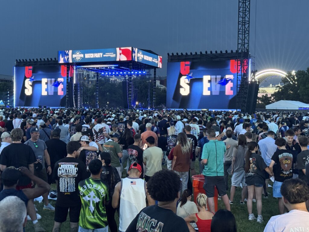People attend the UFC Freedom 250 watch party on the National Mall on Sunday, June 14, 2026. (WTOP/Jimmy Alexander)