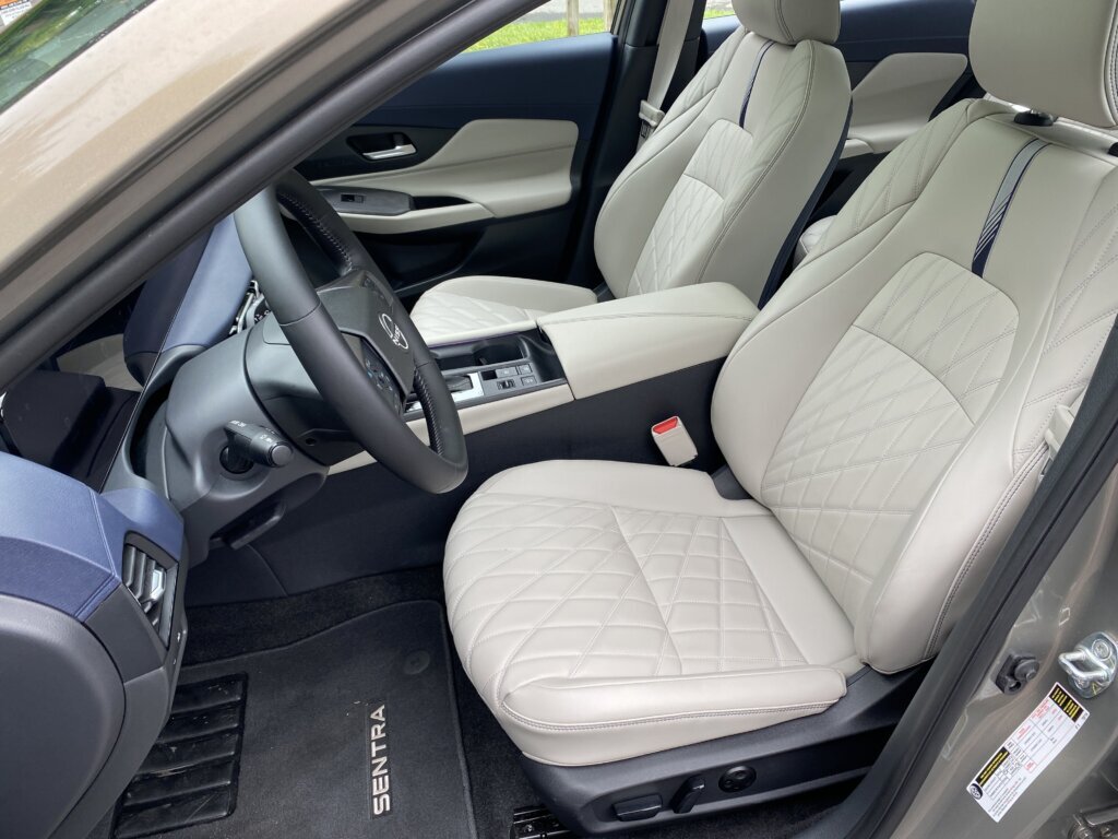 This SL trim does feature snazzy, quilted gray synthetic leather seats. (WTOP/John Aaron)