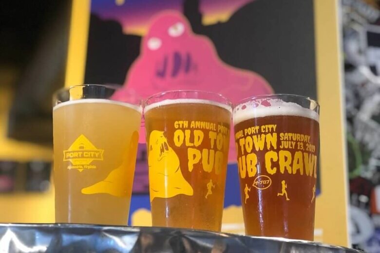 Glasses from the Old Town Pub Crawl