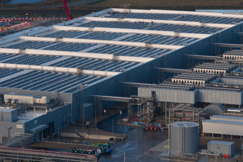Aerial Data Center Exterior Infrastructure. Aerial view.