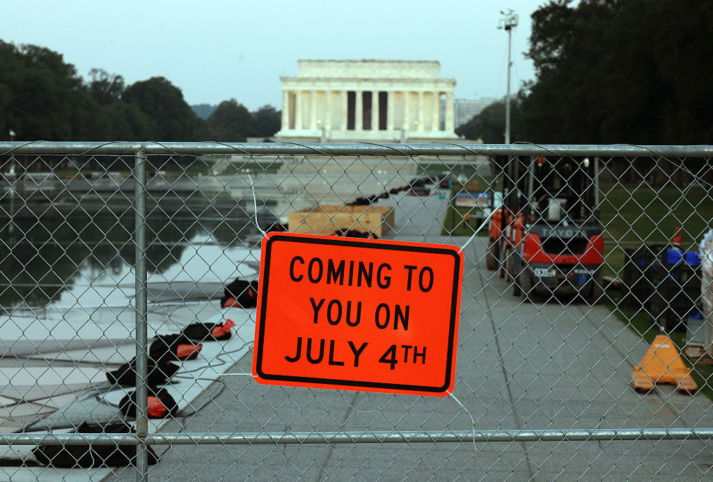 The Lincoln Memorial Reflecting Pool was fenced off in preparation for Independence Day fireworks on July 2, 2026 in Washington, D.C. (Photo by Kevin Dietsch/Getty Images)
