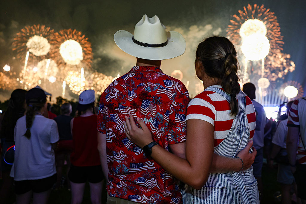 Spectators watch fireworks during "Salute to America 250" Fourth of July celebrations on the National Mall on July 4, 2026 in Washington, D.C. (Photo by Finn Gomez/Getty Images)